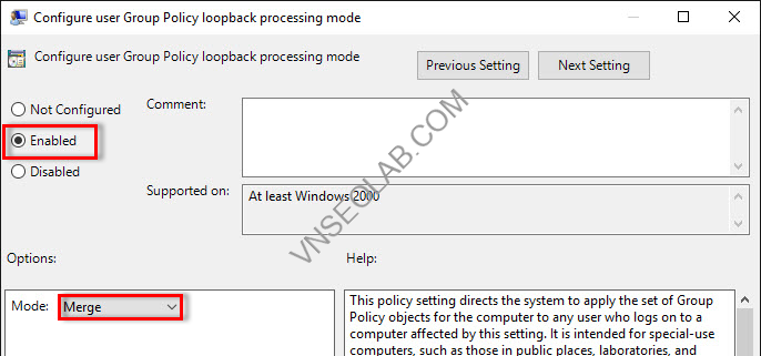 Group Policy Loopback Processing Mode